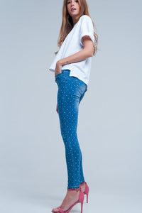 Calças de ganga skinny bolinhas imprimir