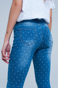 Calças de ganga skinny bolinhas imprimir