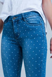 Calças de ganga skinny bolinhas imprimir