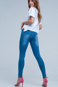 Calças de ganga skinny bolinhas imprimir
