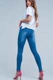Calças de ganga skinny bolinhas imprimir