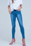 Q2 Calças de ganga skinny bolinhas imprimir