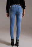 Calças de ganga skinny cintura alta em lavagem clara