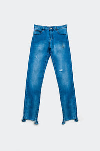 Q2 Calças de ganga skinny com detalhe de bainha rasgada