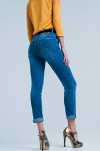 Calças de ganga skinny com detalhe leopardo
