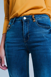 Calças de ganga skinny com detalhe leopardo