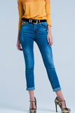 Q2 Calças de ganga skinny com detalhe leopardo