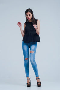Calças de ganga skinny com efeito desgastado