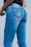 Calças de ganga skinny com efeito desgastado