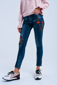 Q2 Calças de ganga skinny com flores