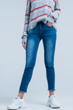 Calças de ganga skinny com listra lateral strass