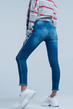 Calças de ganga skinny com listra lateral strass