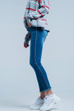 Q2 Calças de ganga skinny com listra lateral strass