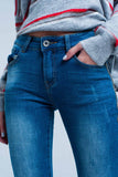 Calças de ganga skinny com listra lateral strass