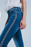 Calças de ganga skinny com listras na costura lateral