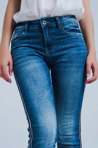 Calças de ganga skinny com listras na costura lateral