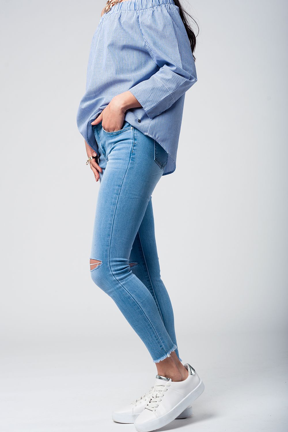 Calças de ganga Skinny com rasgões