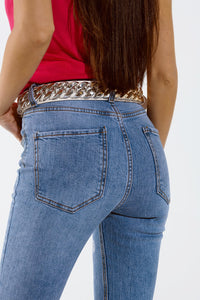 Calças de ganga skinny de 5 bolsos com pormenor de flores