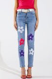 Q2 Calças de ganga skinny de 5 bolsos com pormenor de flores