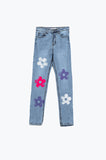 Calças de ganga skinny de 5 bolsos com pormenor de flores