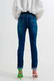 Calças de ganga skinny de algodão azul escuro com ajuste skinny