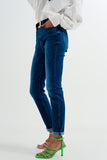 Calças de ganga skinny de algodão azul escuro com ajuste skinny