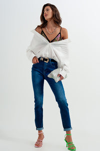Calças de ganga skinny de algodão azul escuro com ajuste skinny