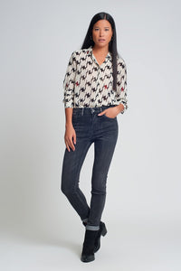 Calças de ganga skinny de alta ascensão em preto lavado