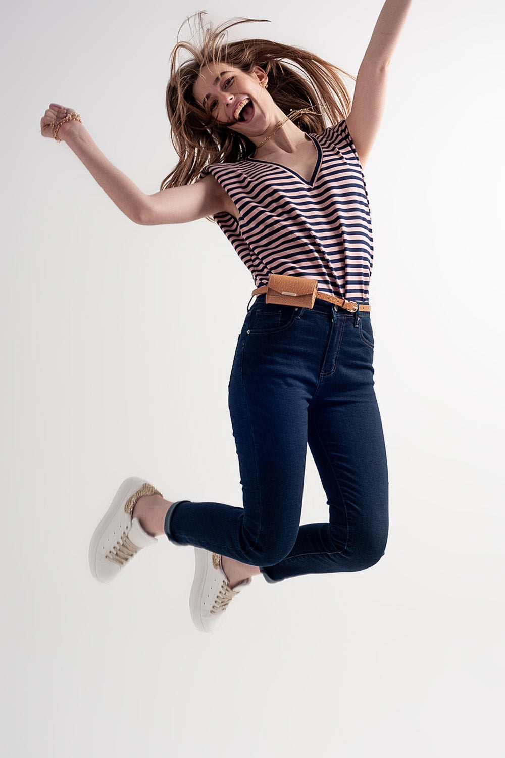 Calças de ganga skinny de cintura alta azul escura