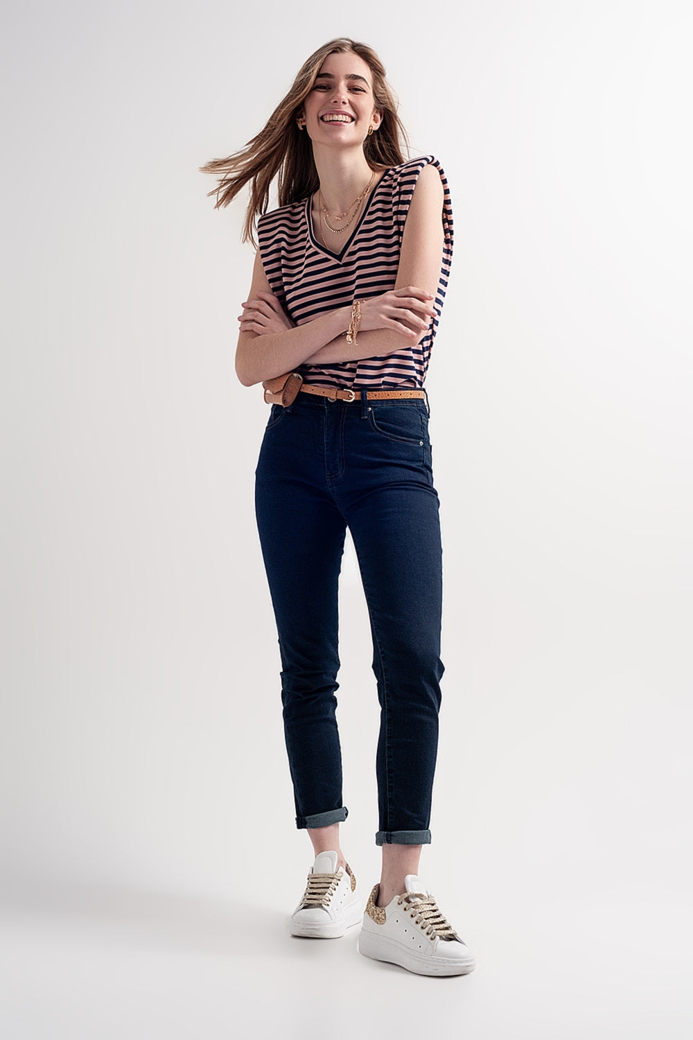 Calças de ganga skinny de cintura alta azul escura