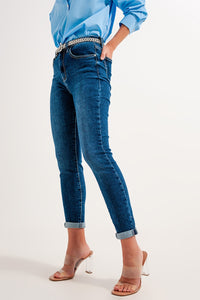 Calças de ganga skinny de cintura alta de lavagem escura com lavagem escura