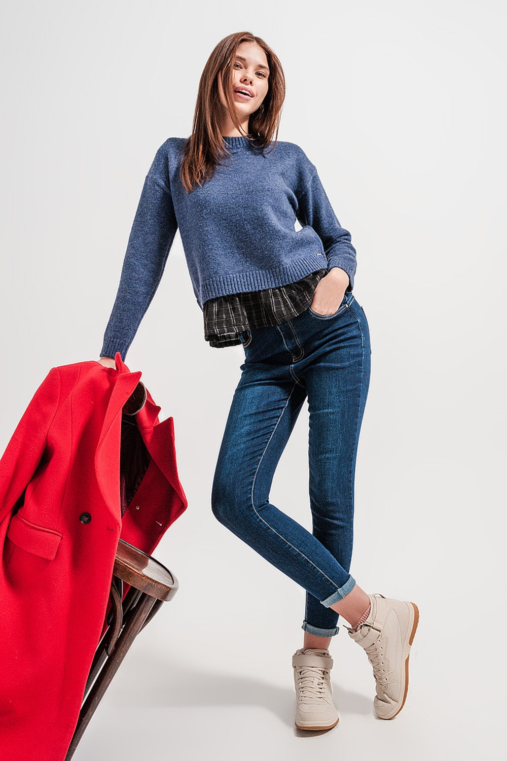 Calças de ganga skinny de cintura alta em azul escuro