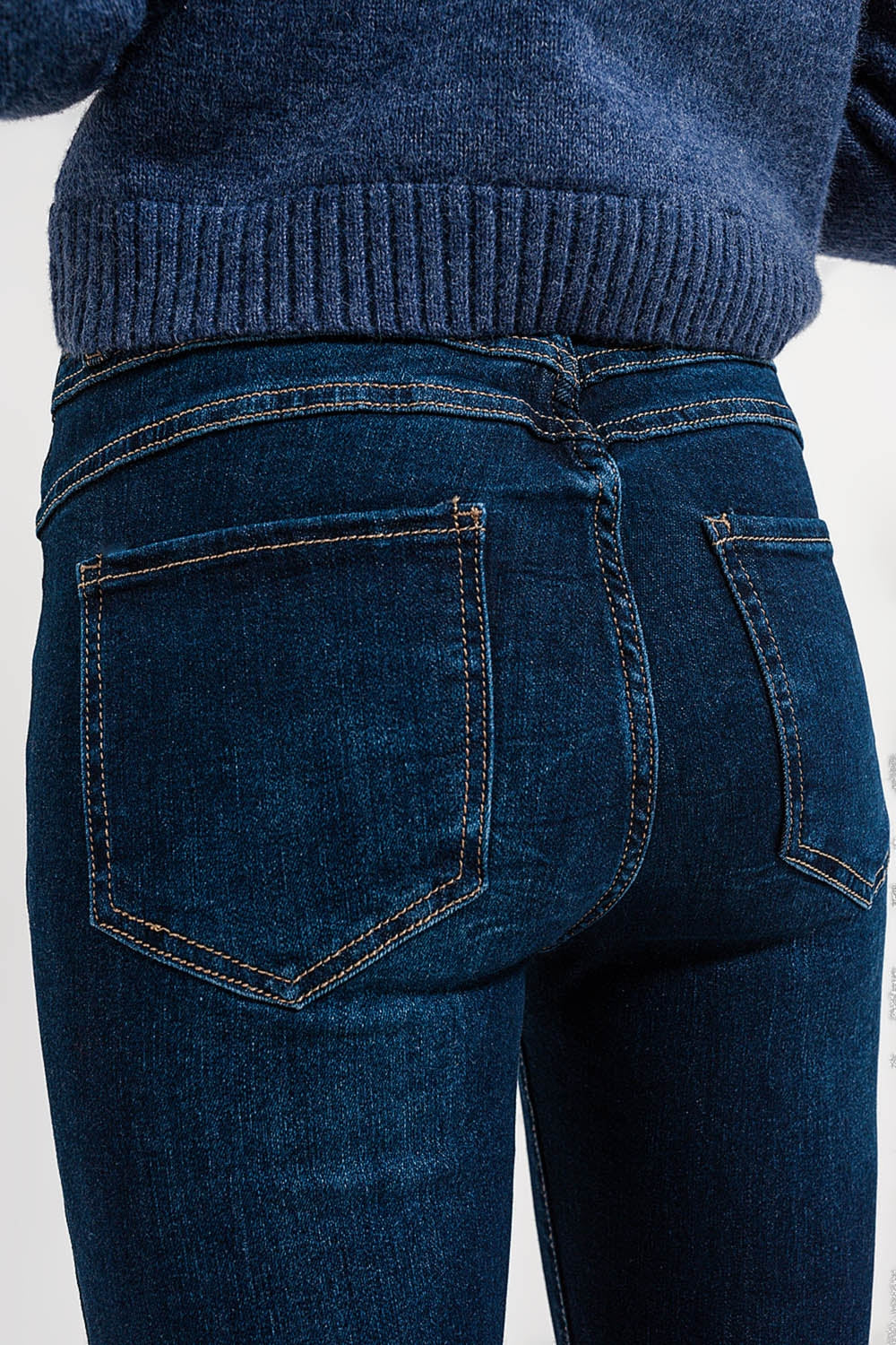 Calças de ganga skinny de cintura alta em azul escuro