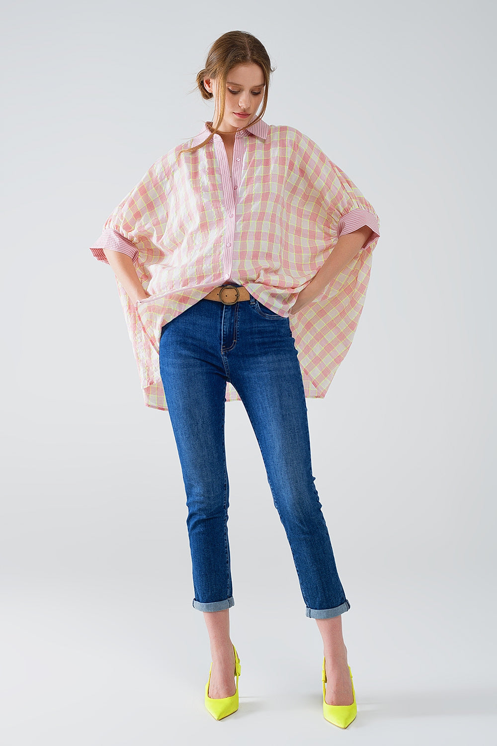 Calças de ganga skinny de cintura alta em lavagem escura com cinco bolsos