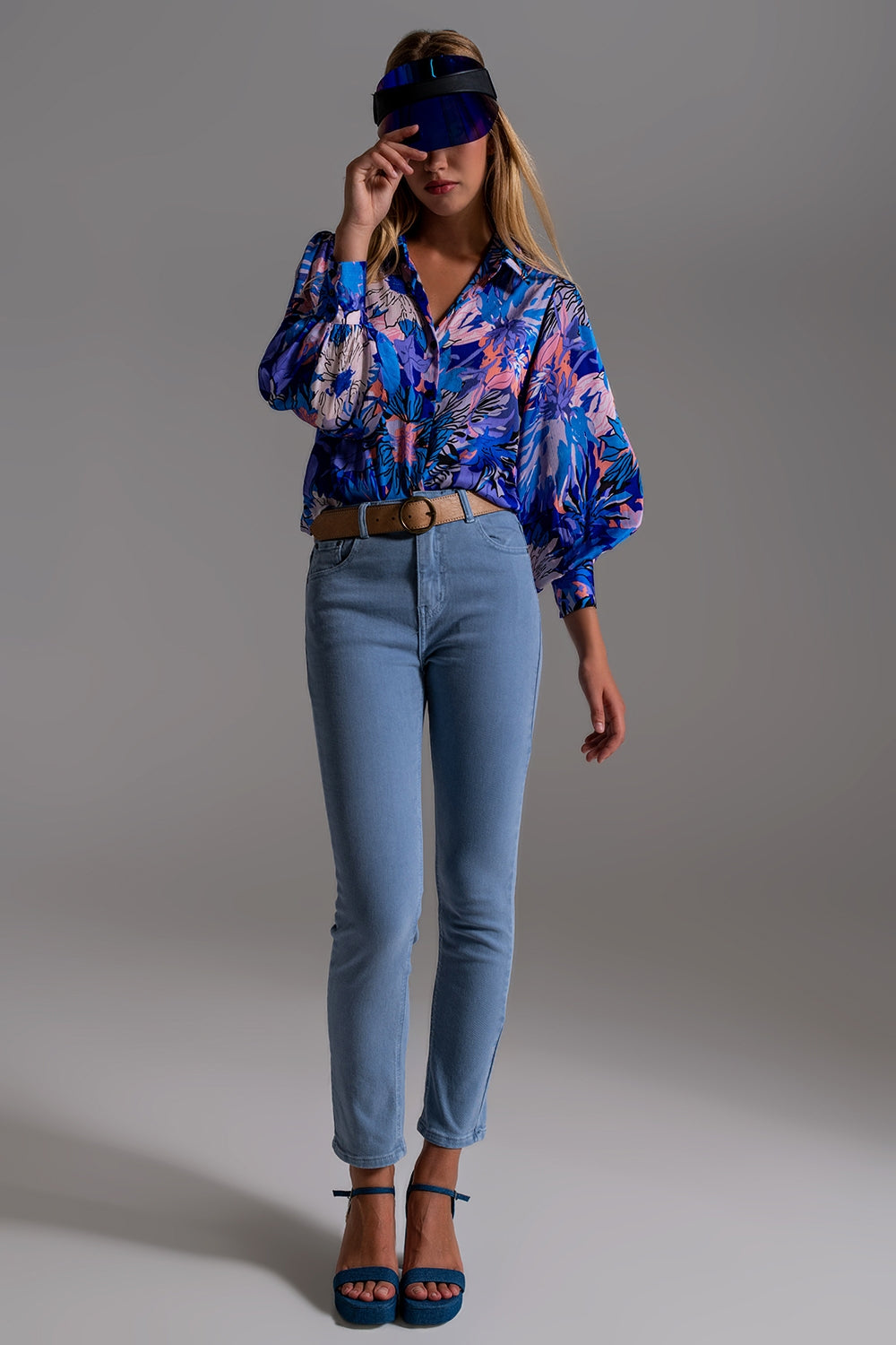 Calças de ganga skinny de esticar algodão azul