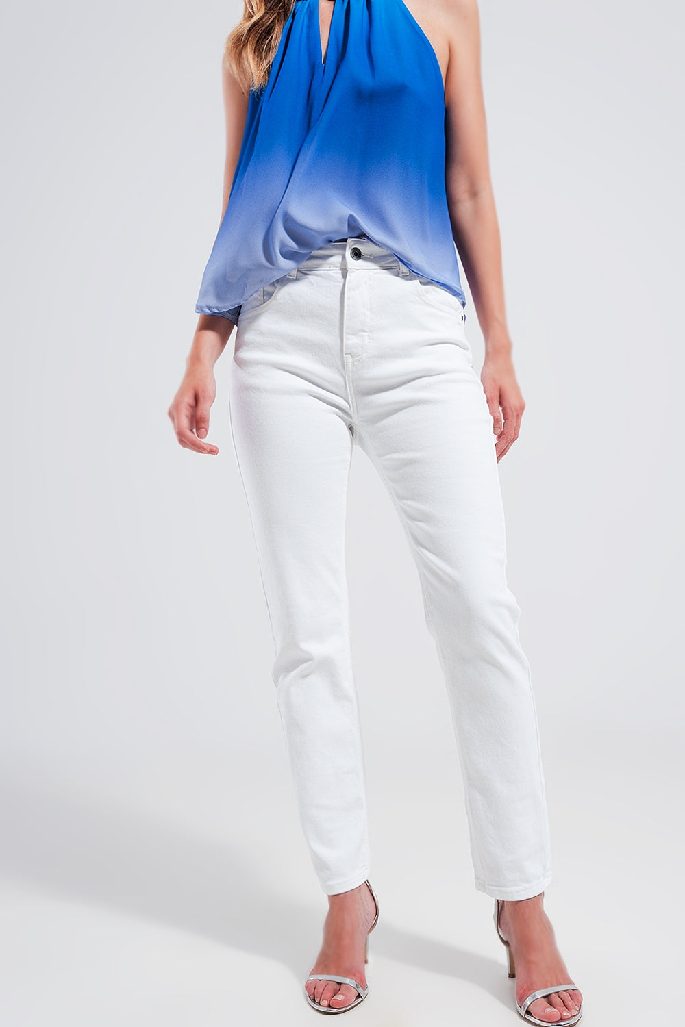 Q2 Calças de ganga skinny de esticar algodão branco
