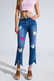 Calças de ganga skinny de lavagem escura com corações rodeados de tachas