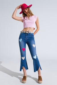 Calças de ganga skinny de lavagem escura com corações rodeados de tachas