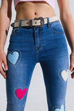 Calças de ganga skinny de lavagem escura com corações rodeados de tachas