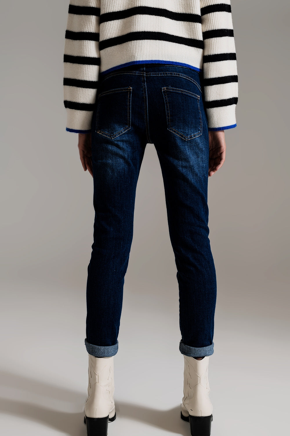 Calças de ganga skinny de lavagem escura com elastano elástico