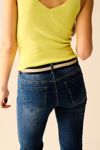 Calças de ganga Skinny de Lavagem Média e Elásticos