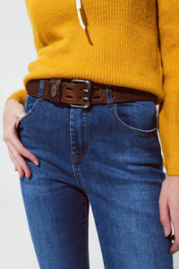 Calças de ganga skinny flare azuis médias