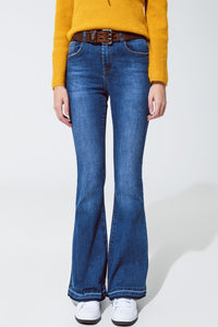 Calças de ganga skinny flare azuis médias