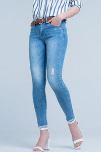 Calças de ganga skinny lavagem de azul claro