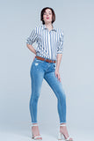 Calças de ganga skinny lavagem de azul claro