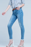 Q2 Calças de ganga skinny lavagem de azul claro