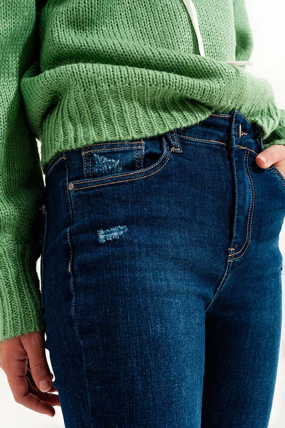 Calças de ganga Skinny mom com elasticidade em azul médio