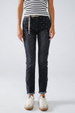 Q2 Calças de ganga skinny pretas com brilhantes