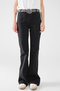Q2 Calças de ganga skinny pretas com pormenor de bolso à frente