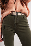 Calças de ganga skinny verdes com desenho rasgado